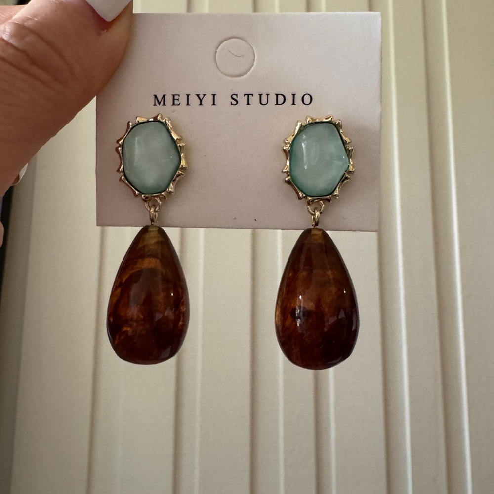 Aqua and Brown Drop Earrings